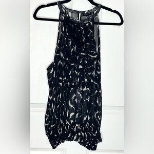 The Limited NWT Black White Abstract Print Halter Bubble Hem Top L sheer